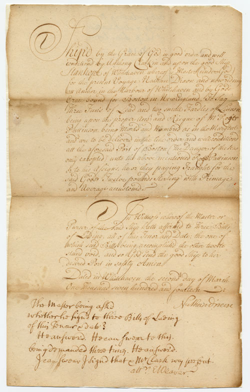Admiralty Court, File paper, March 2, 1714 