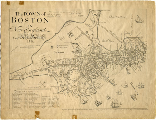 Map of Boston made by Capt. John Bonner in 1722 