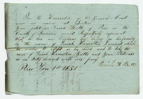Petition requesting a name change due to an adoption, 1851 