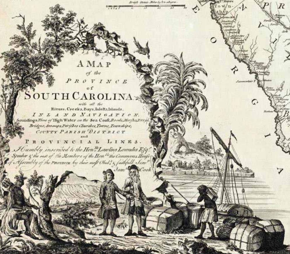 Detail of a 1773 map of South Carolina by James Cook, showing rivers, creeks, bays, inlets, and islands. The map is part of the David Rumsey Map Collection.