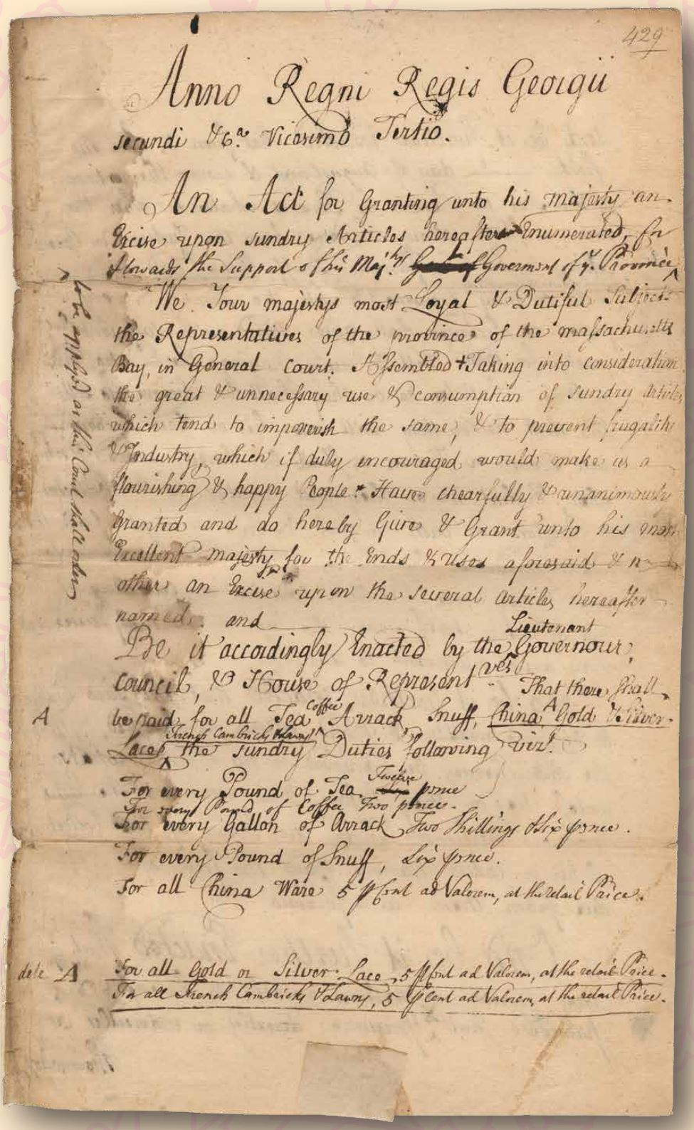 A 1750 Massachusetts 
law presents a skeptical 
view of tea and coffee
