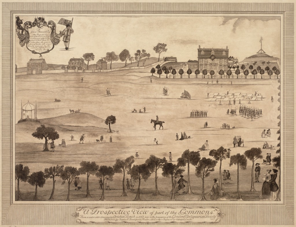 Engravement depicting the encampment on Boston Common Engravement depicting the encampment on Boston Common.