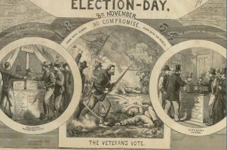 Soldiers vote in the 1864 re-election of 
Abraham Lincoln