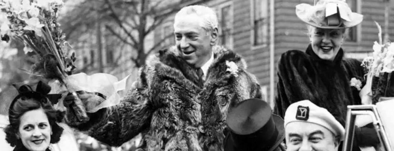 James Michael Curley, fashionable in a raccoon coat.