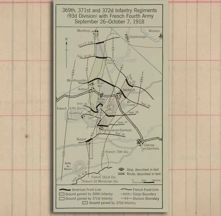 369th, 371st, and 372nd Infantry positions/
Sept. 26-Oct. 7, 1918