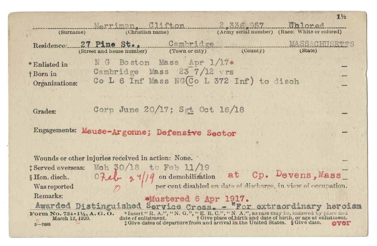 Clifton Merrimon Data Card, front