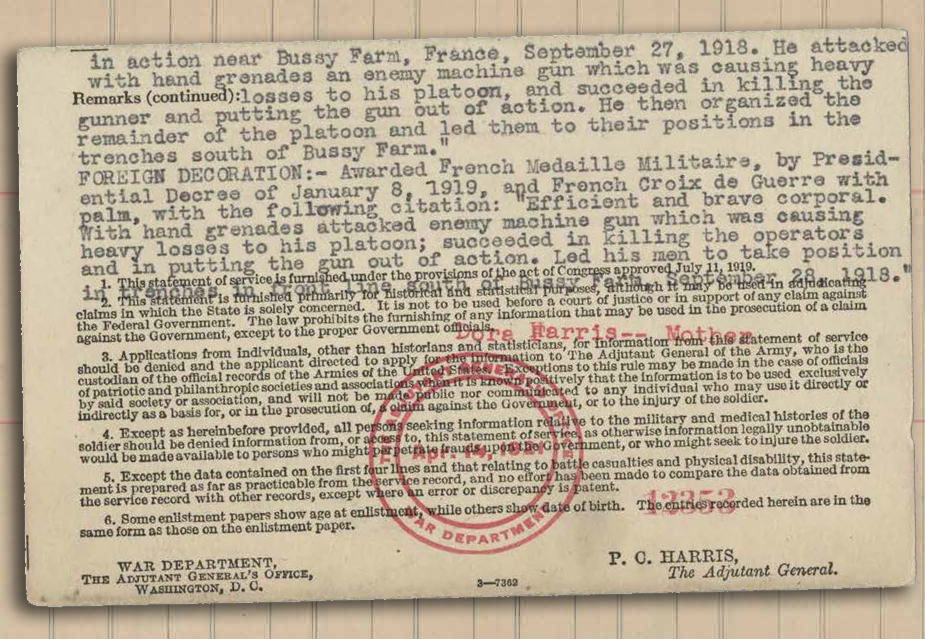 Clifton Merrimon Data Card, back