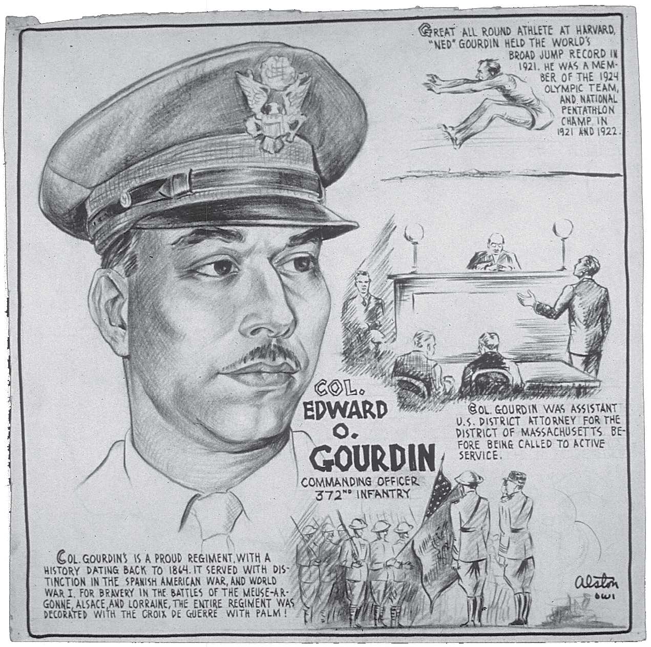 Col. Edward O. Gourdin, Commanding Officer,
372nd Infantry - sketches by Charles Alston