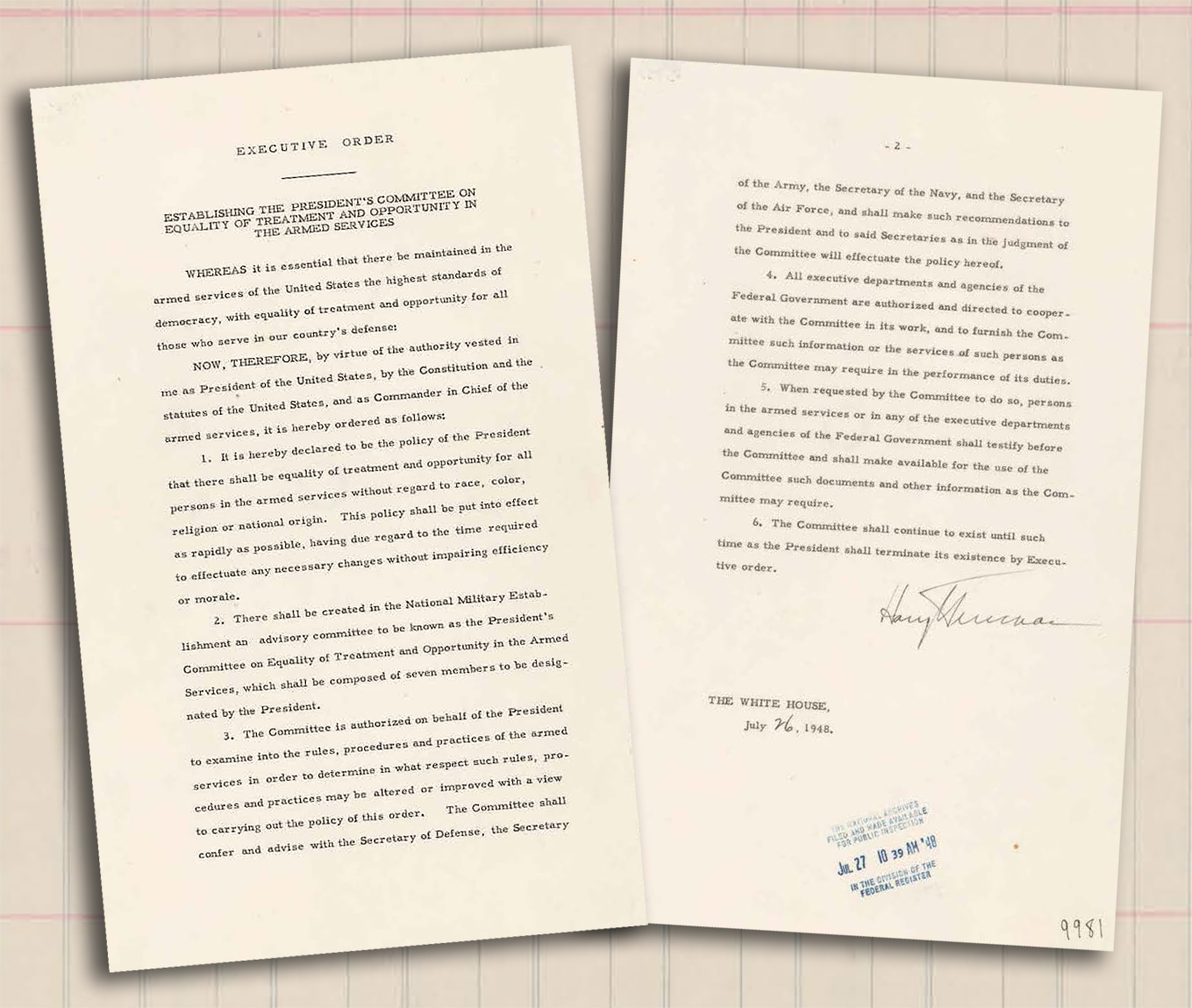 Executive Order 9981, July 26, 1948