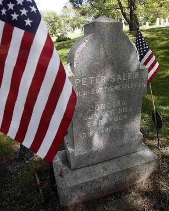 Peter Salem, a free African American man, was one of thousands of Black
soldiers from Massachusetts who fought in the Revolutionary War. Salem
served in the Continental Army for five years and fought in several major
battles. He died in Framingham in 1816.