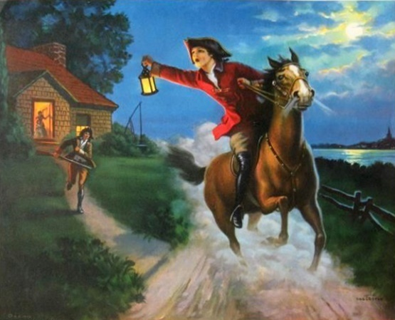 Painting of Paul Revere on his famous ride.