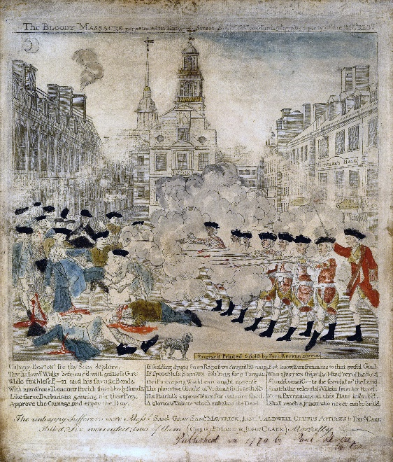 Revere’s print of the Boston Massacre, 1770.
