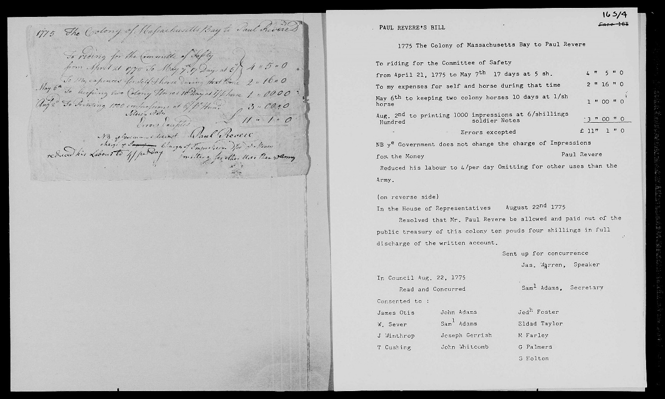 A bill for rides between April 21st and May 7th, 1775.