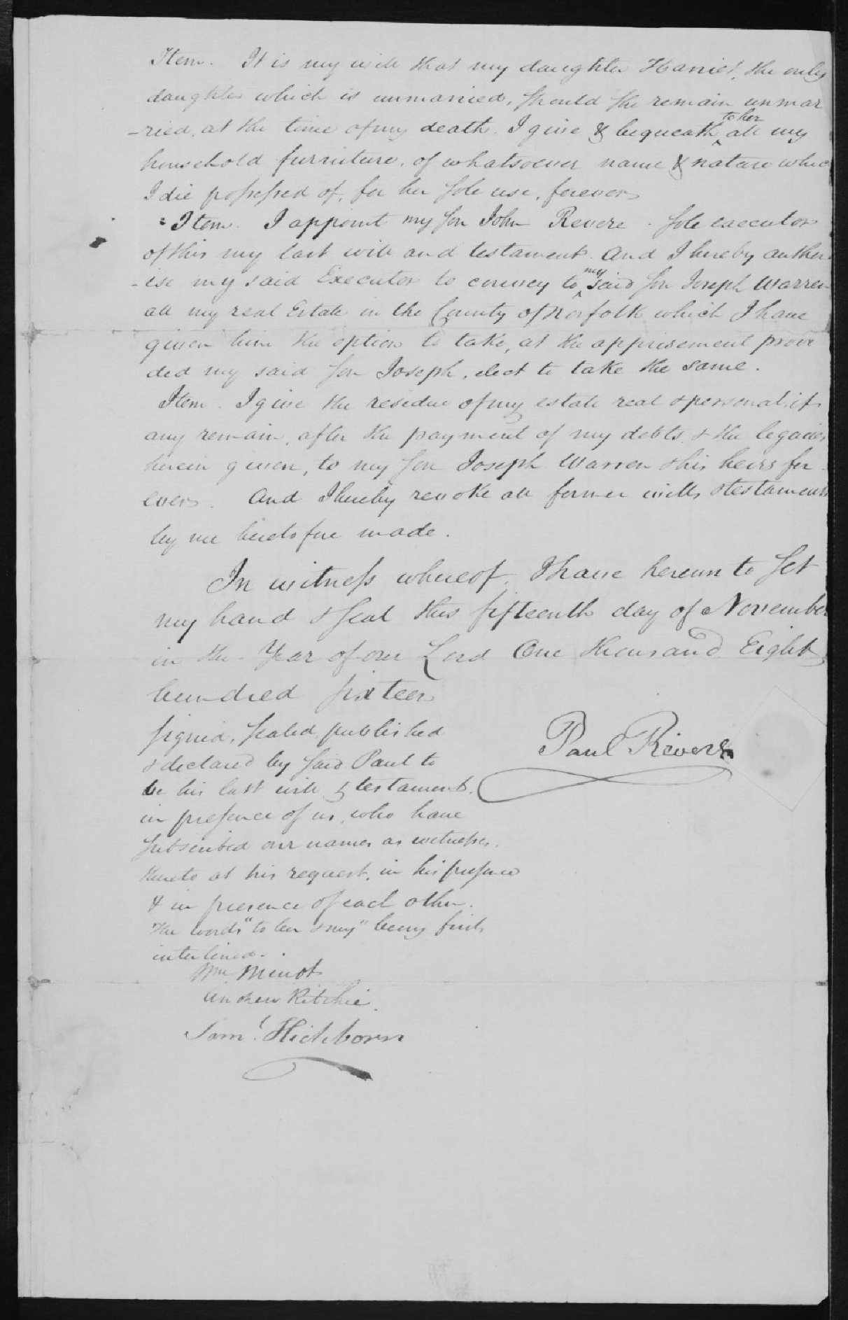 Page 2 of Paul Revere's will.