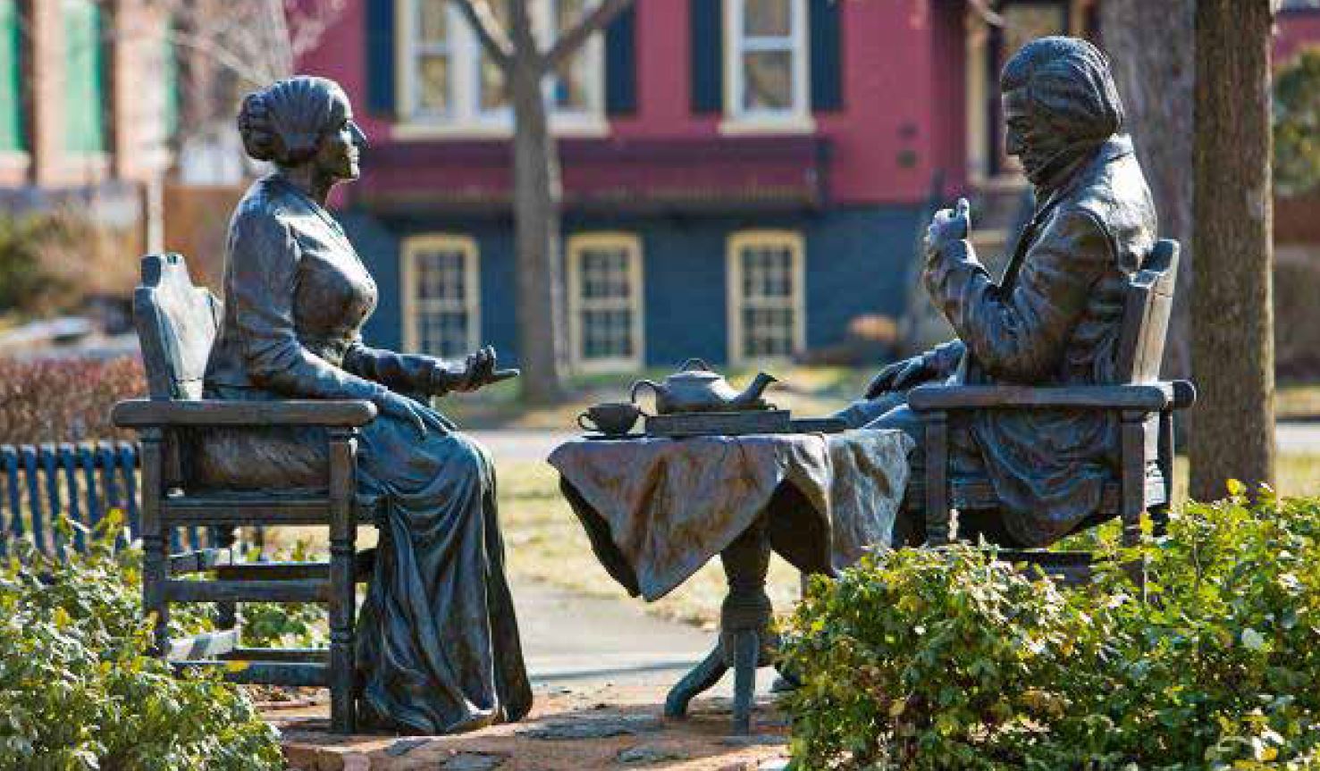 Neighbors: Susan B. Anthony and Frederick Douglass in endless conversation near their homes in Rochester, New York. Finger Lakes Regional Tourism Council