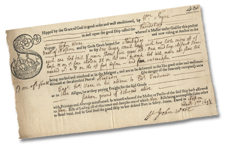 Photo of Bill of Lading for Ship 'Friendship,' 1694