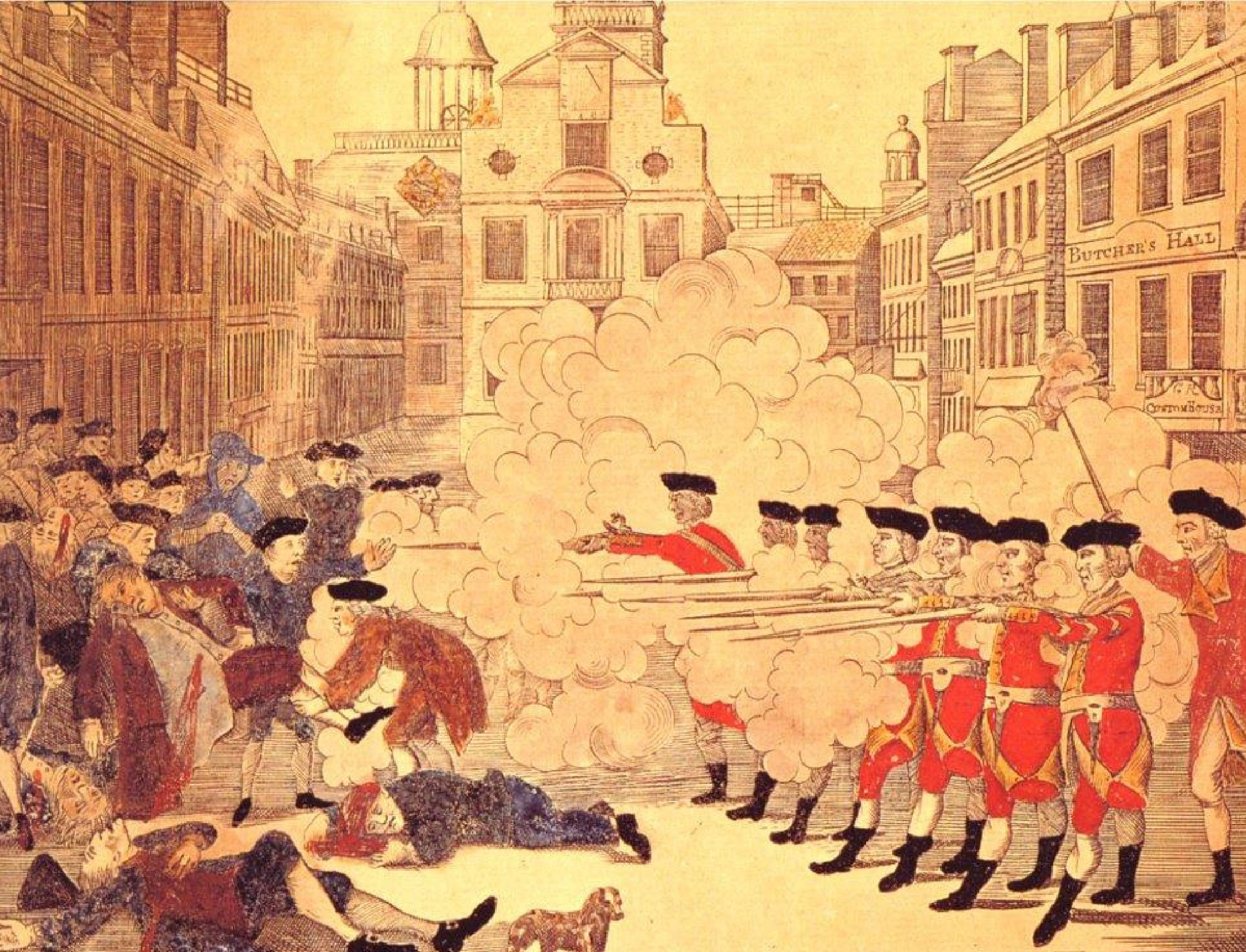 Photo of Boston Massacre etching and text