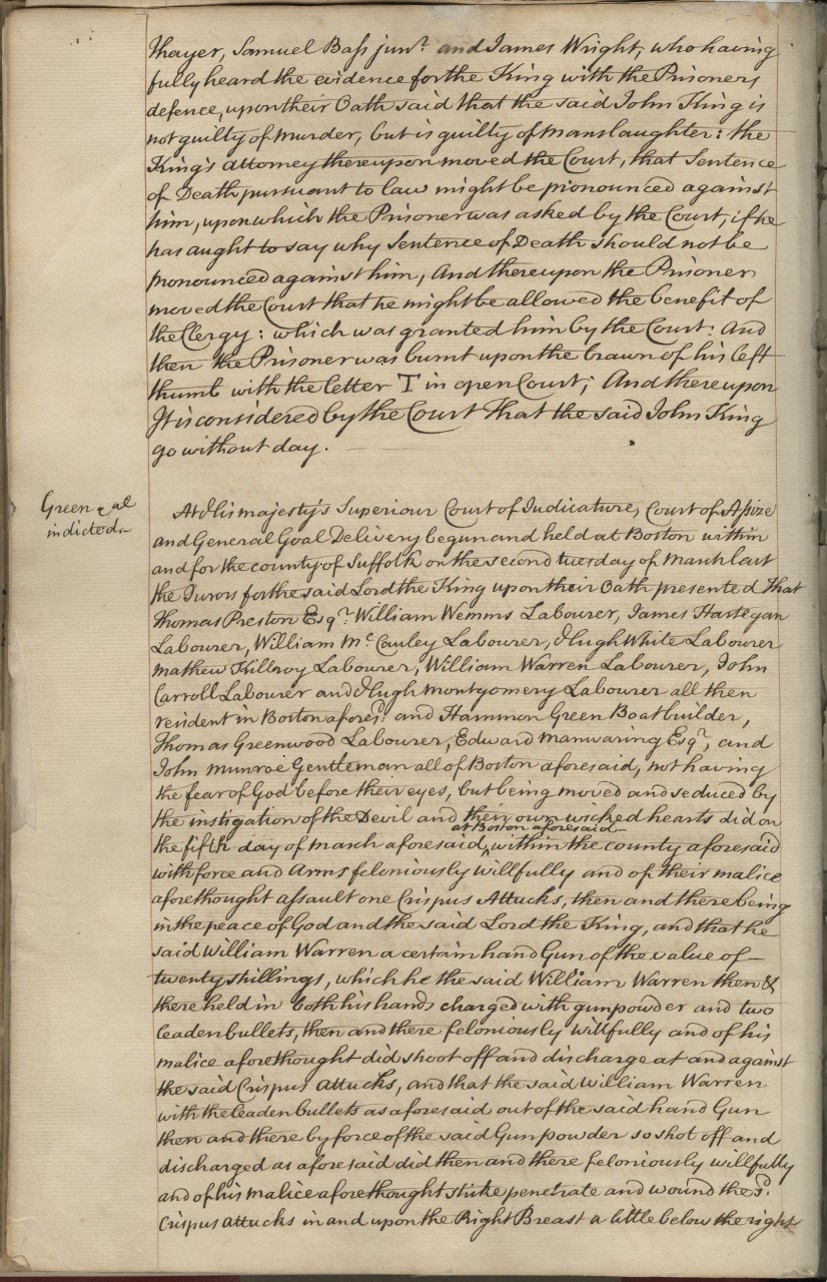 Photo of Indictment for Killing of Crispus Attucks, 1773