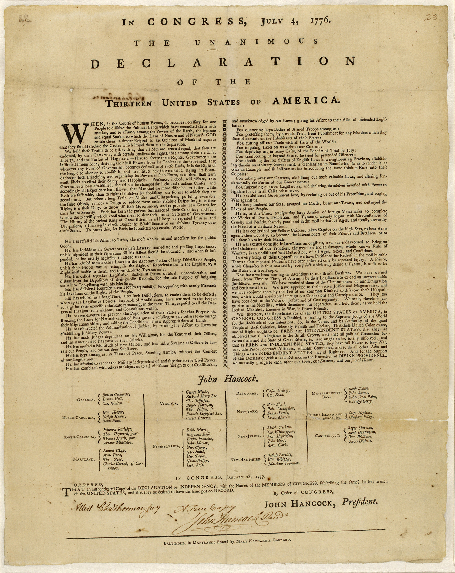 Photo of the Declaration of Independence
