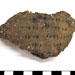 Pottery fragment. Shell-tempered earthenware, decorated with impressed cord-wrapped stick. Fire soot on surface. Long Island.