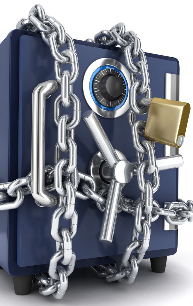 A safe with a chain and lock around it